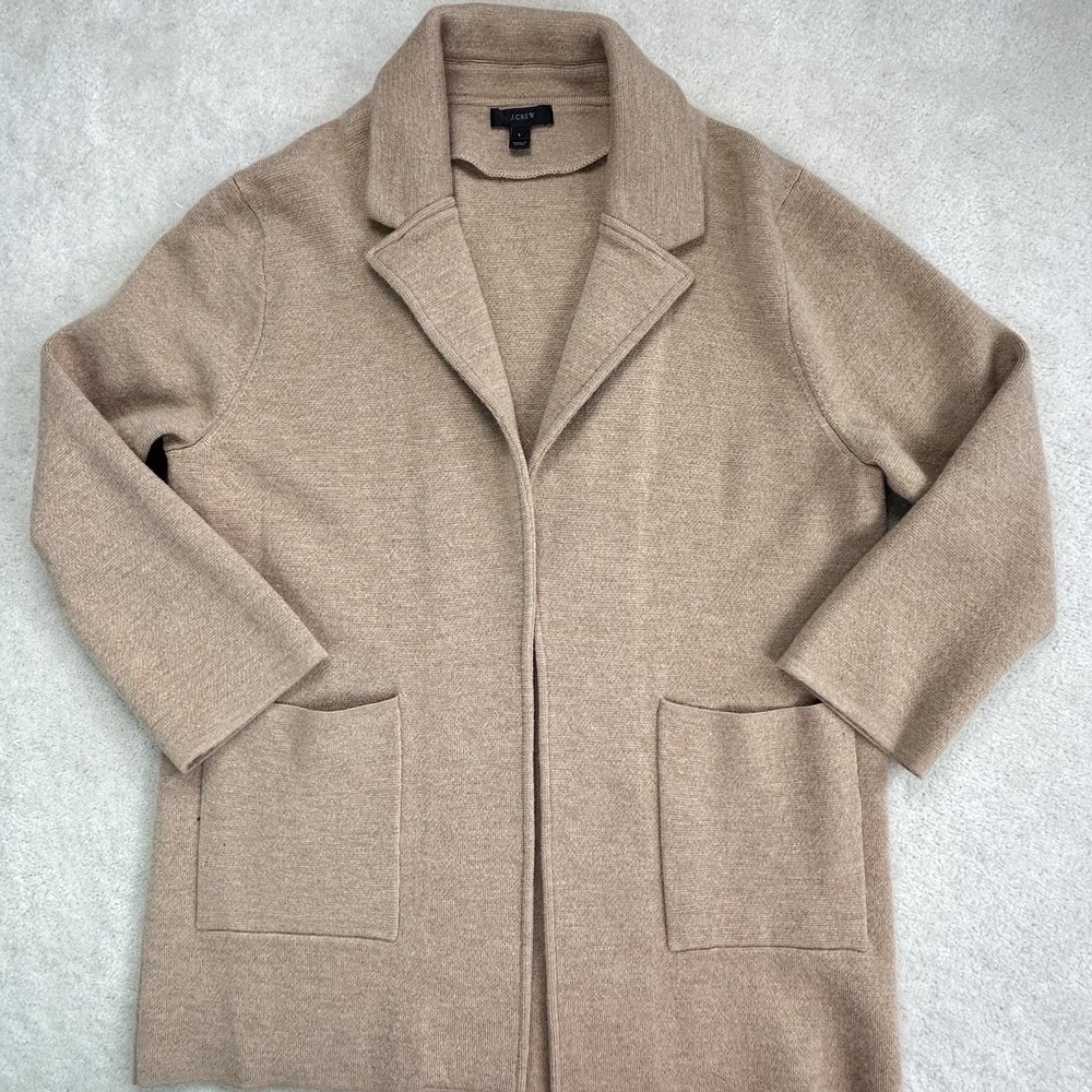 J Crew Sophie L Open Front Sweater Blazer Tan Camel Cardigan Classic Heritage